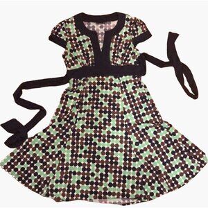 BCBG MaxAzria Women's Size Medium Green and Blue Polka Dot Dress With Tie Sash